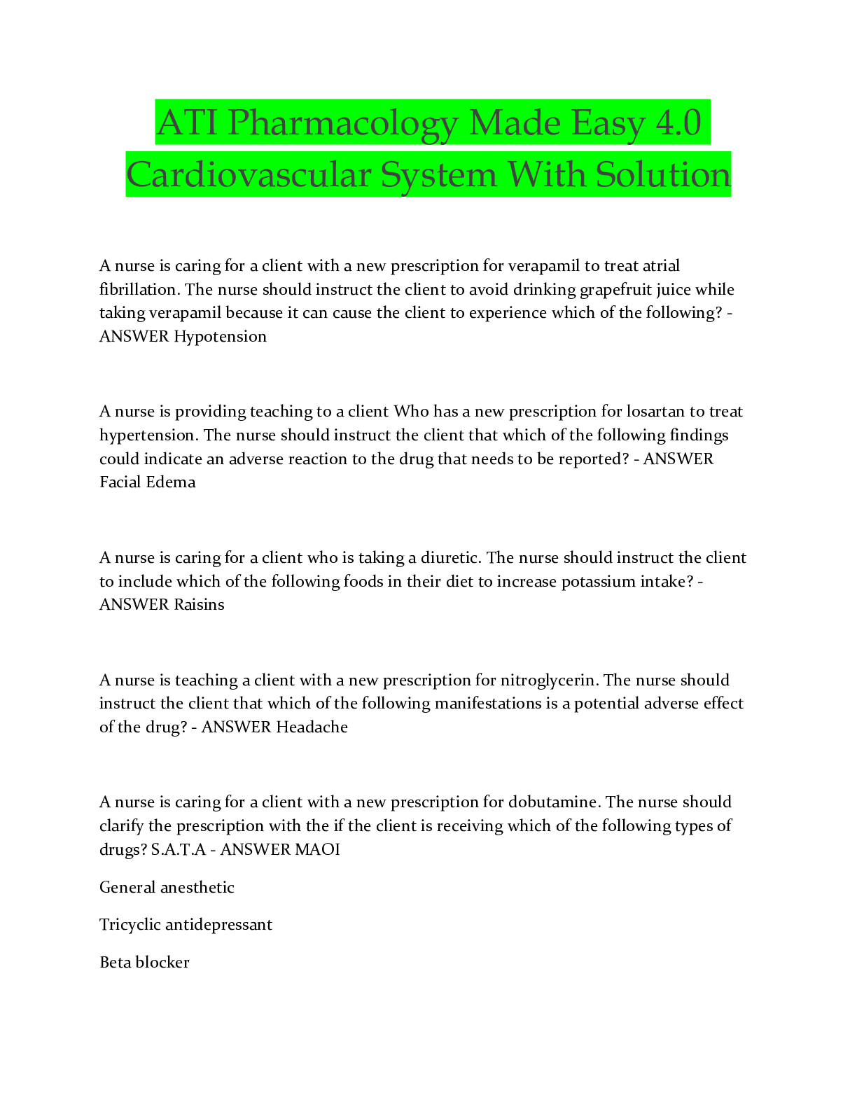 Preview image for ATI Pharmacology Made Easy 4.0: The Endocrine System Answered spring 2022.